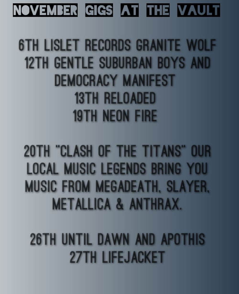 Poster for November Gigs @ The Vault
