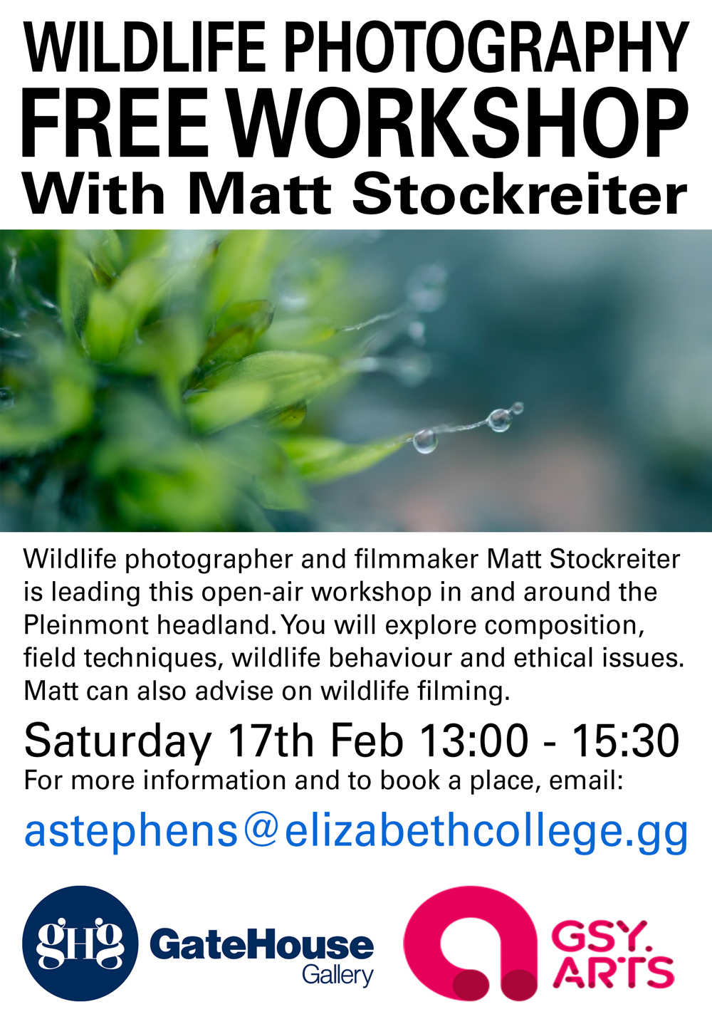 Poster for Wildlife Photography FREE Workshop with Matt Stockreiter