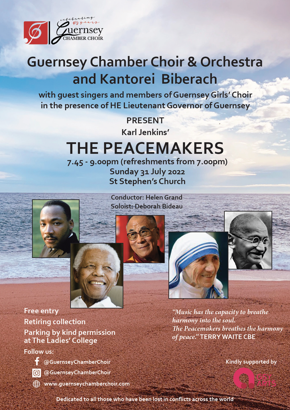 Poster for The Peacemakers: Guernsey Chamber Choir & Orchestra and Kantorei Biberach