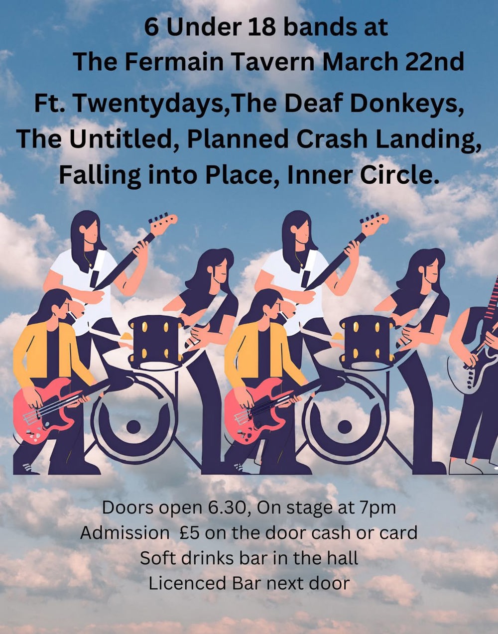 Poster for Under 18's gig at The Fermain Tav