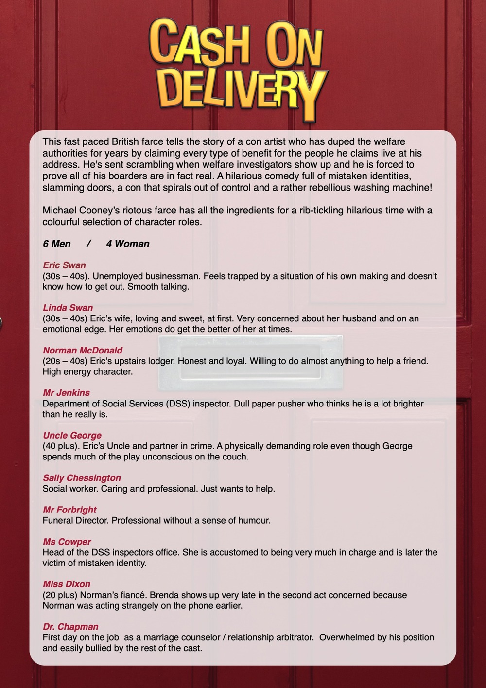 Poster for 'Cash On Delivery' Auditions ‐ Class Act Productions