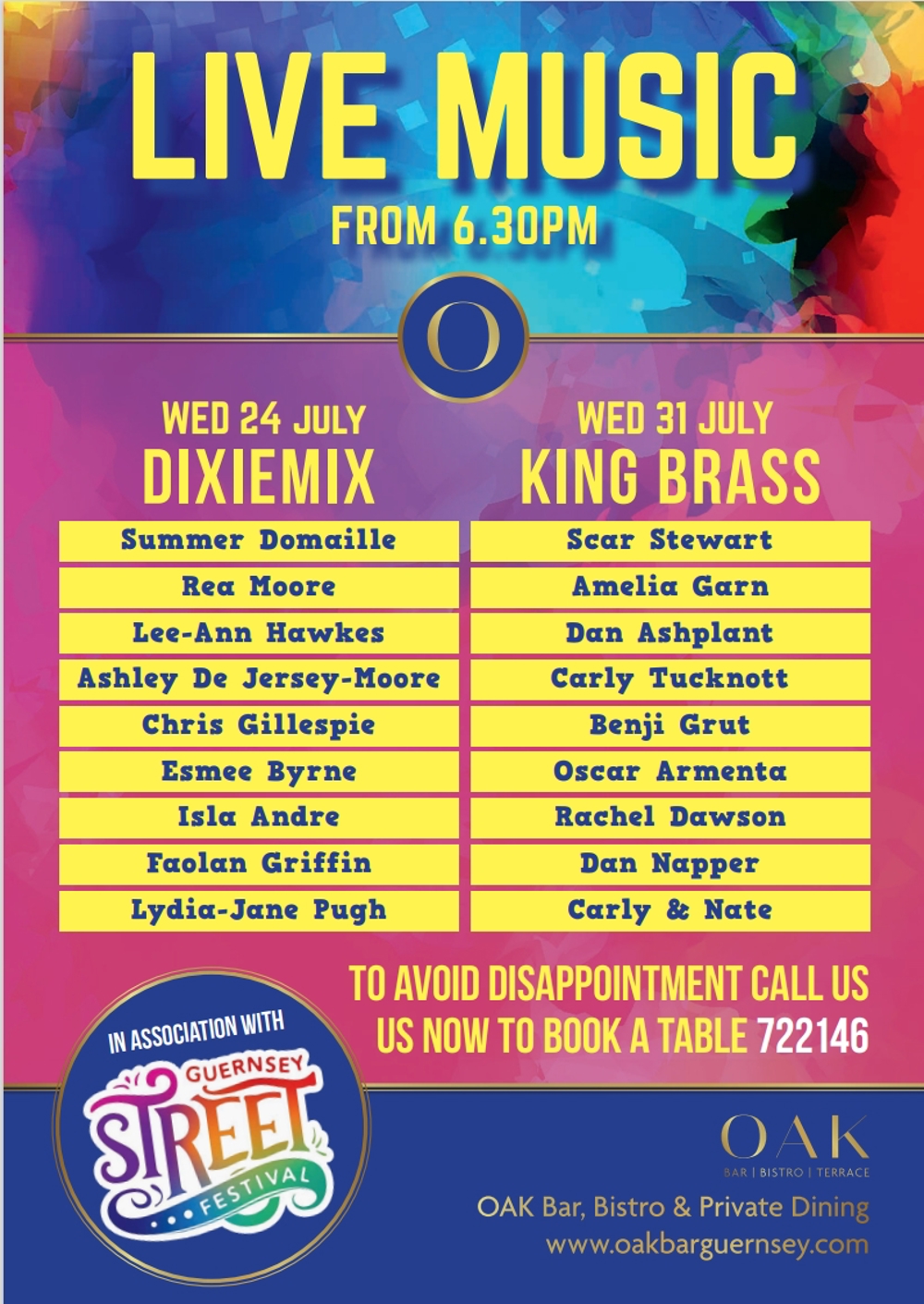 Poster for Live Music at The Oak