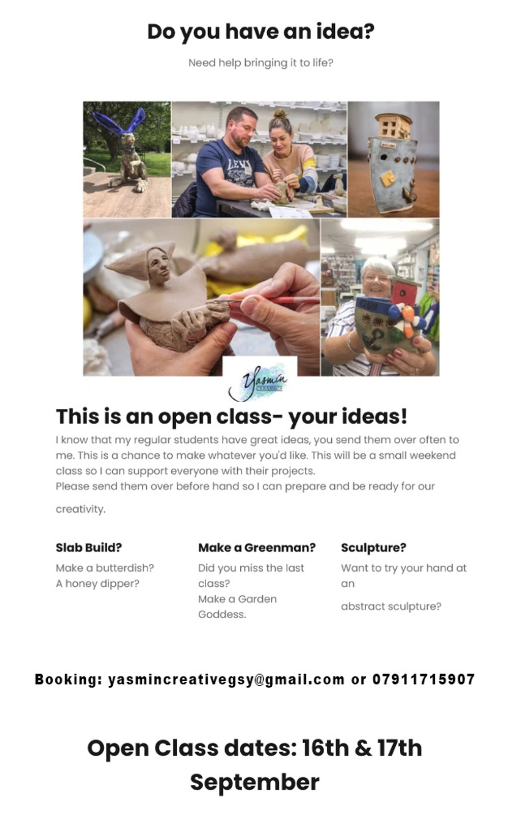Poster for Yasmin Creative - Open Class!