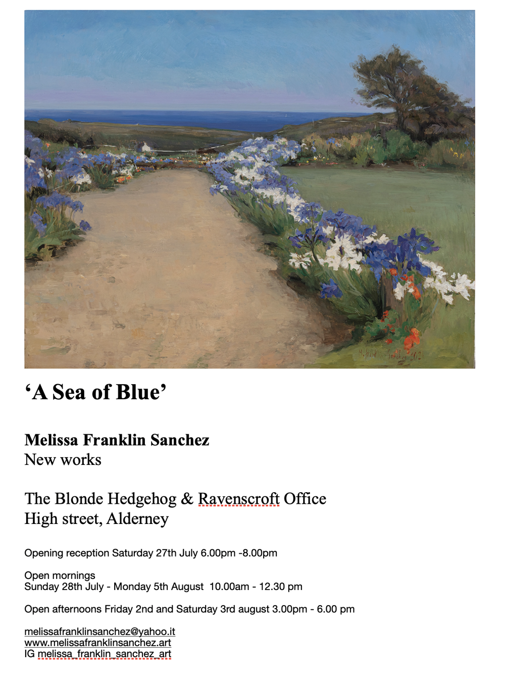 Poster for A Sea of Blue: An exhibition by Melissa Franklin Sanchez