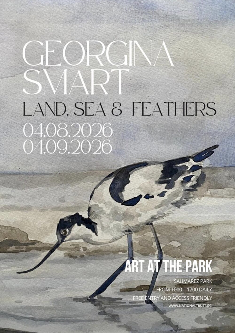 Poster for Art at the Park: 'Land, Sea and Feathers' by Georgina Smart