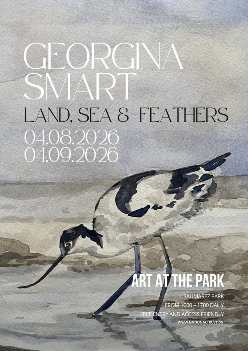 Poster for Art at the Park: 'Land, Sea and Feathers' by Georgina Smart