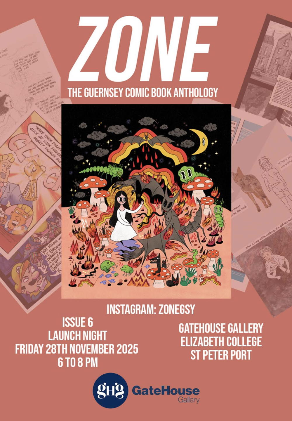 Poster for ZONE 6 launch at The Gatehouse Gallery