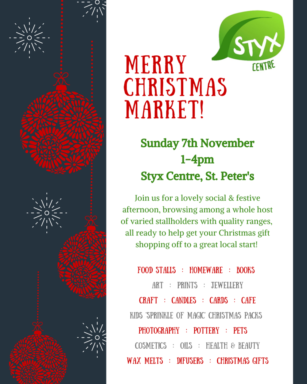 Poster for Styx Centre Merry Christmas Market