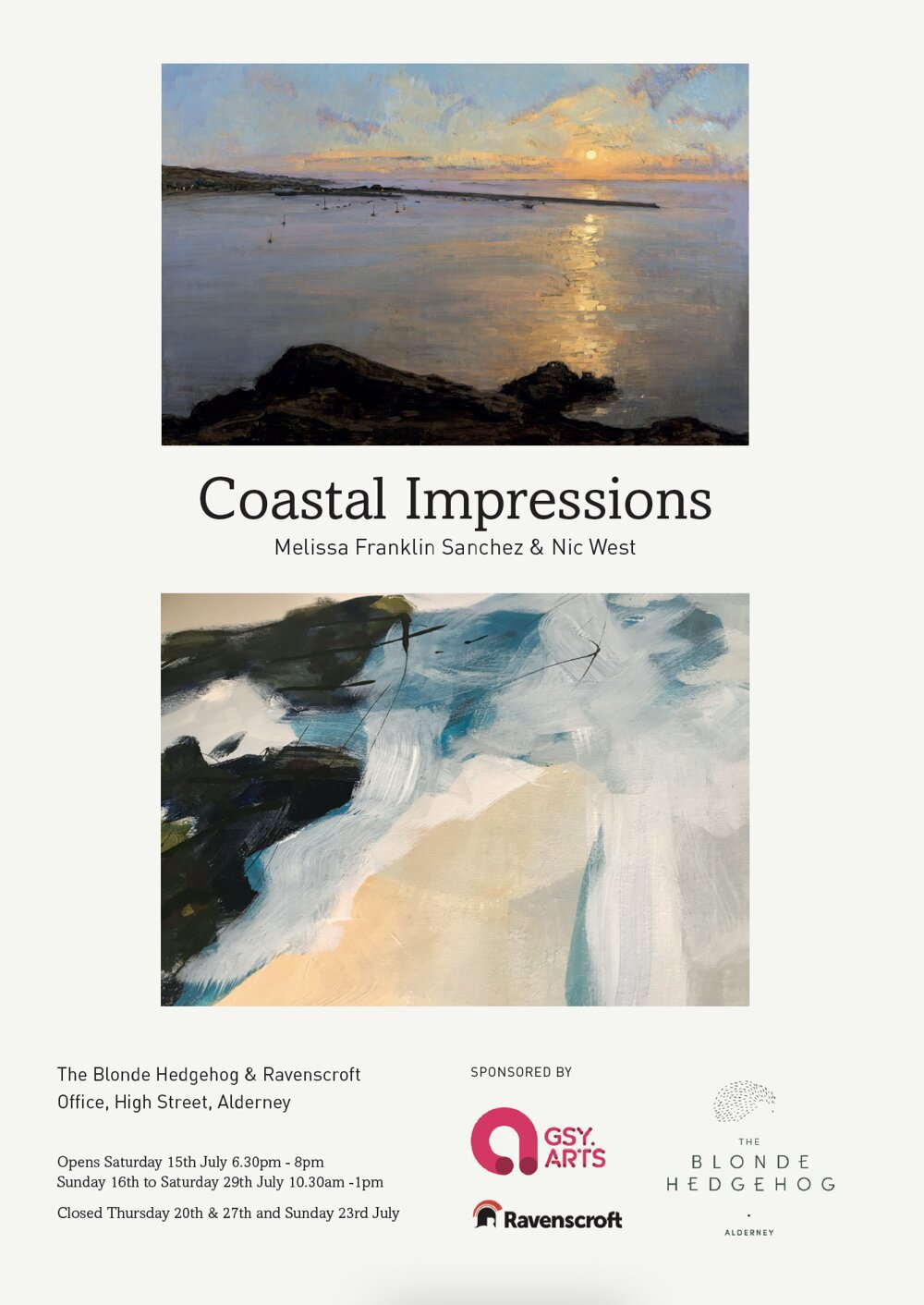 Poster for Coastal Impressions an exhibition by Melissa Franklin Sanchez & Nic West