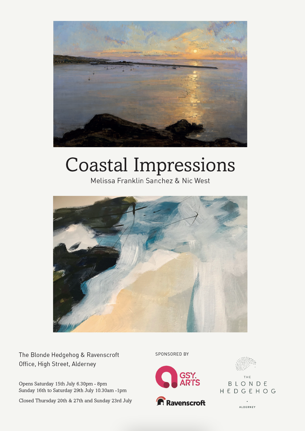Poster for Coastal Impressions an exhibition by Melissa Franklin Sanchez & Nic West