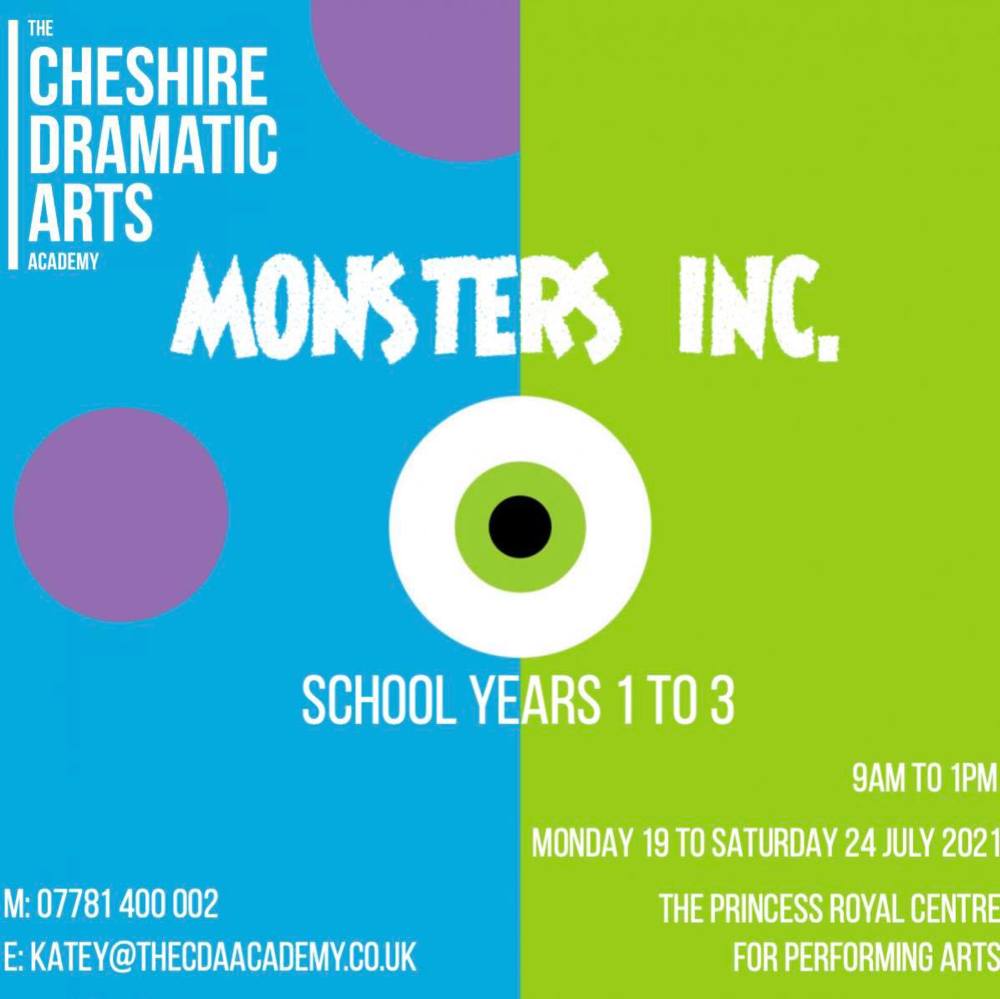 Poster for The Cheshire Dramatic Arts Academy Summer School - Monsters Inc.