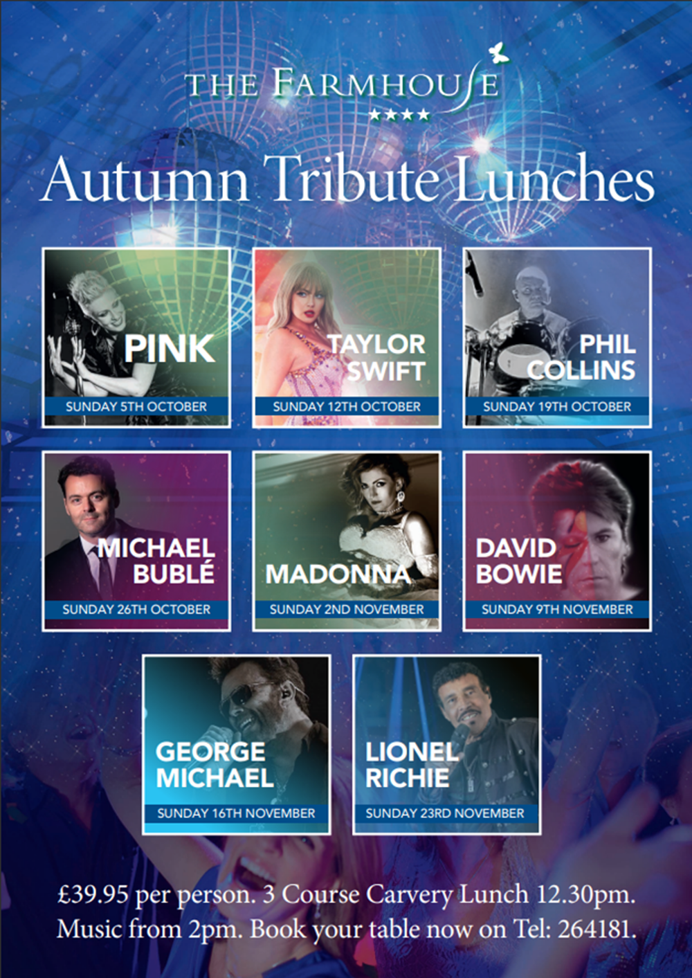 Poster for Autumn Tribute Lunches at The Farmhouse