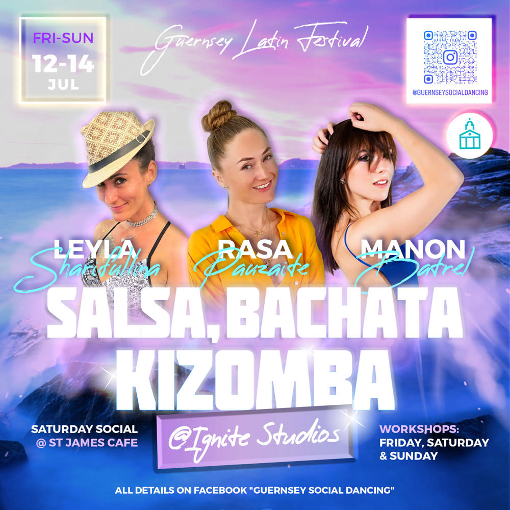 Poster for Summer 2024 Guernsey Latin Festival