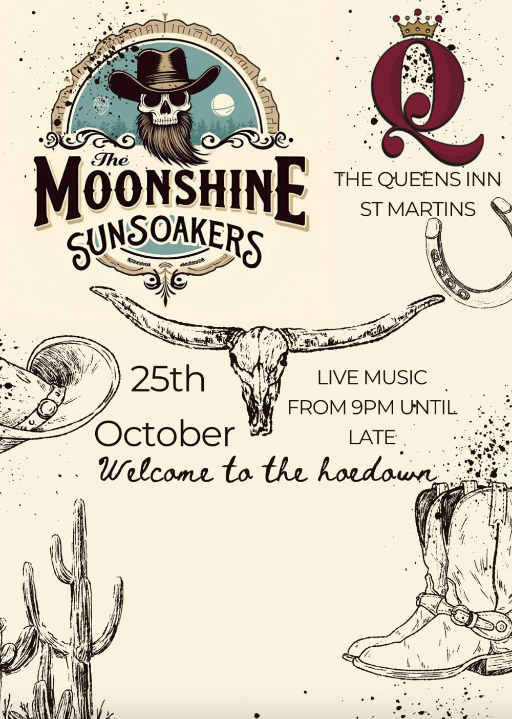 Poster for The Moonshine Sunsoakers at The Queens