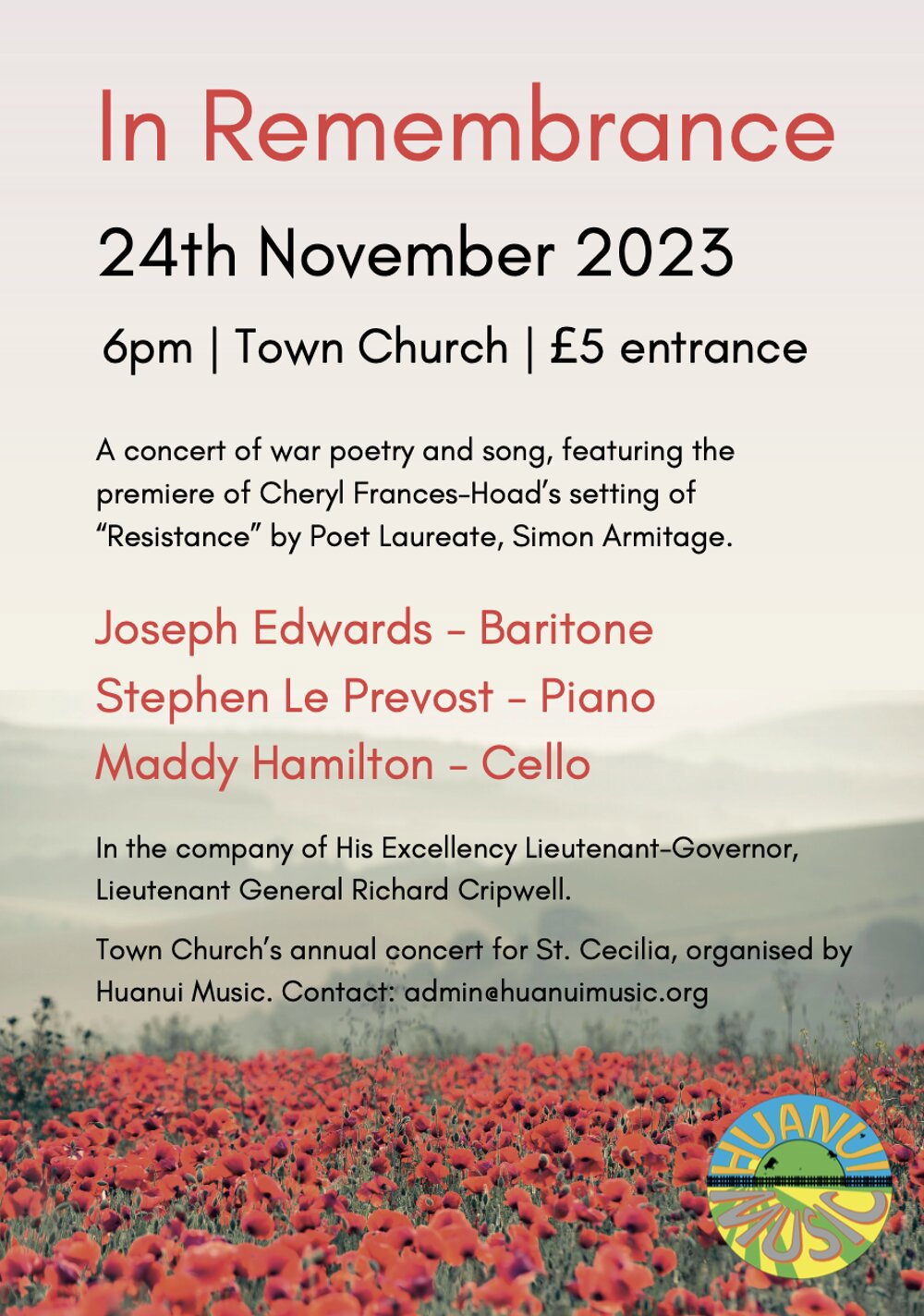 Poster for 'In Remembrance' concert at Town Church