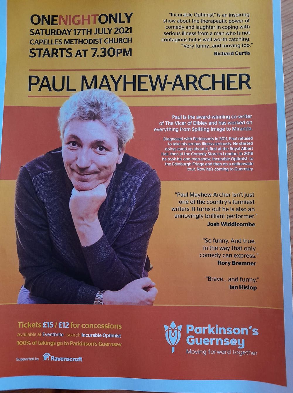 Poster for Incurable Optimist - An evening with Paul Mayhew