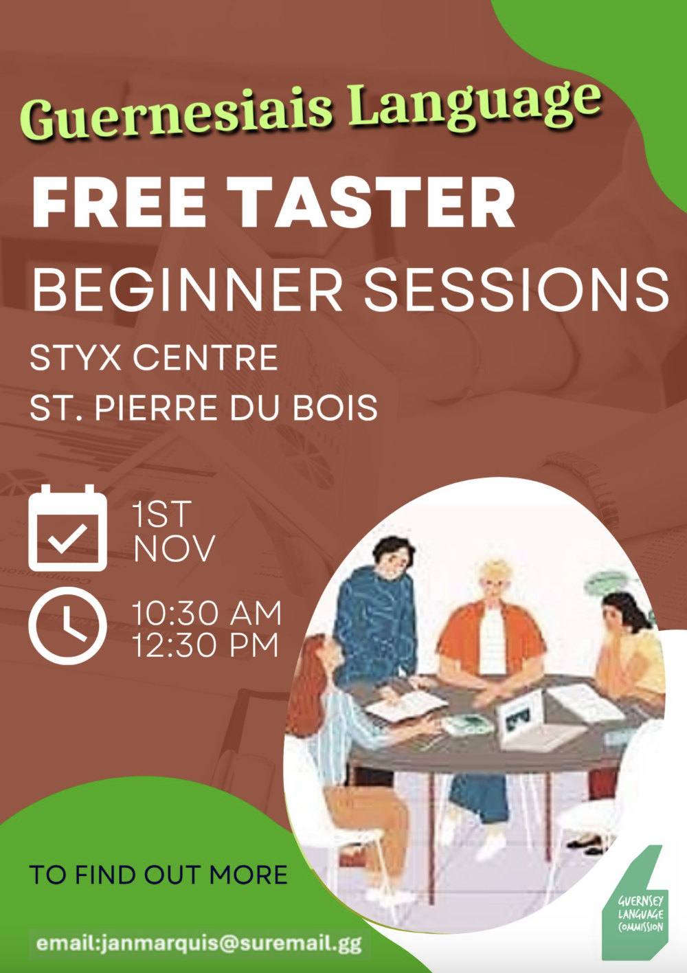 Poster for Free Guernesiais taster sessions!