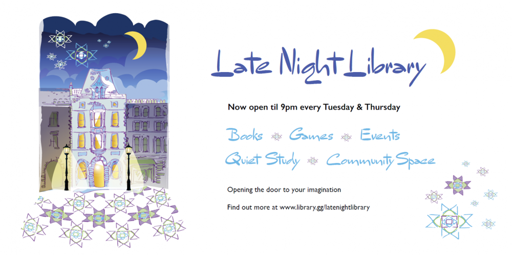 Poster for Late Night Opening at the Guille-Allès Library